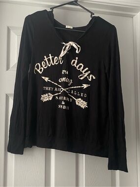 Black Long Sleeve Graphic Lace-Up Tee - Better Days